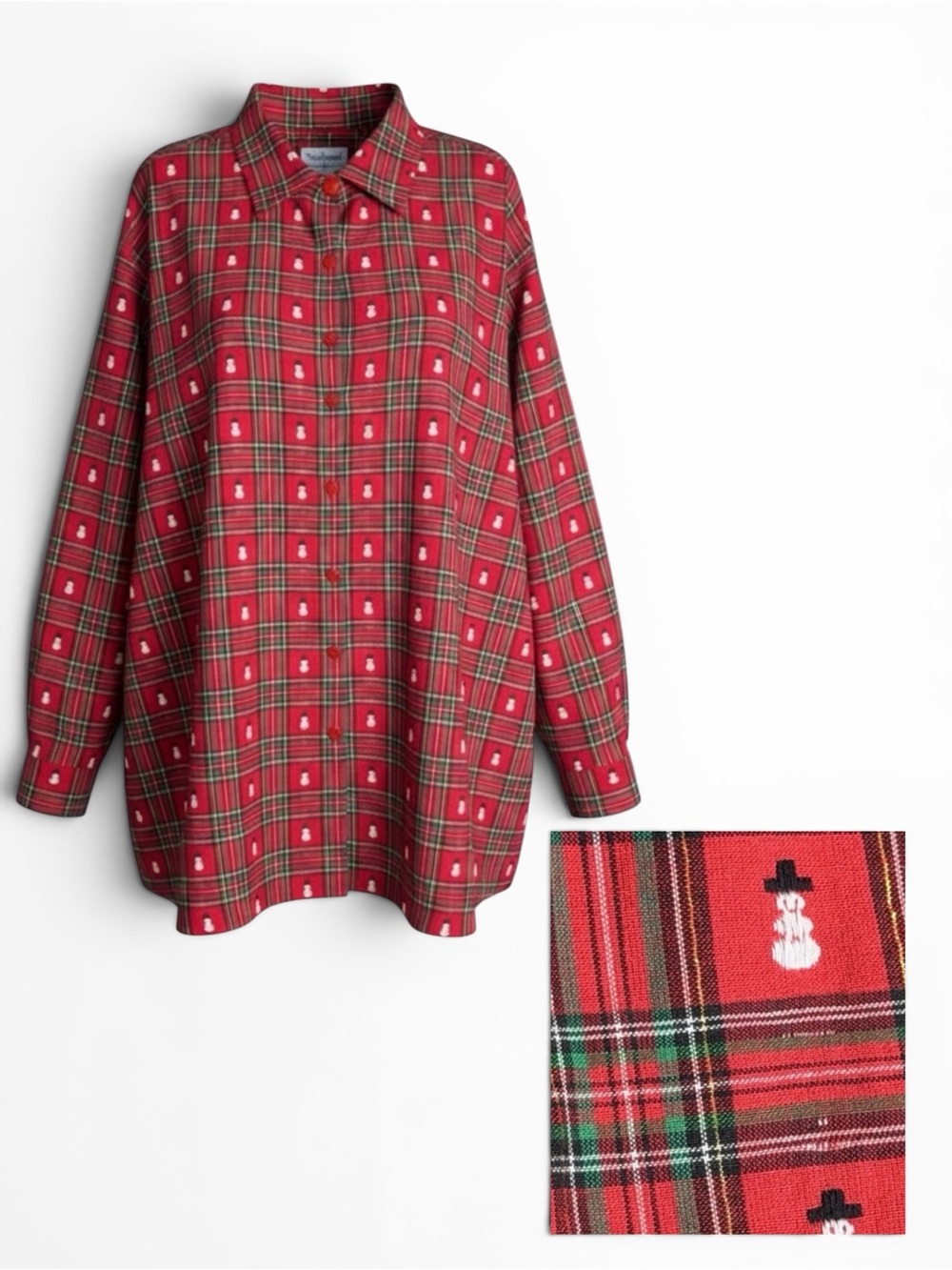 Westbound Christmas Snowman Plaid Cotton Shirt Plus Size 2X